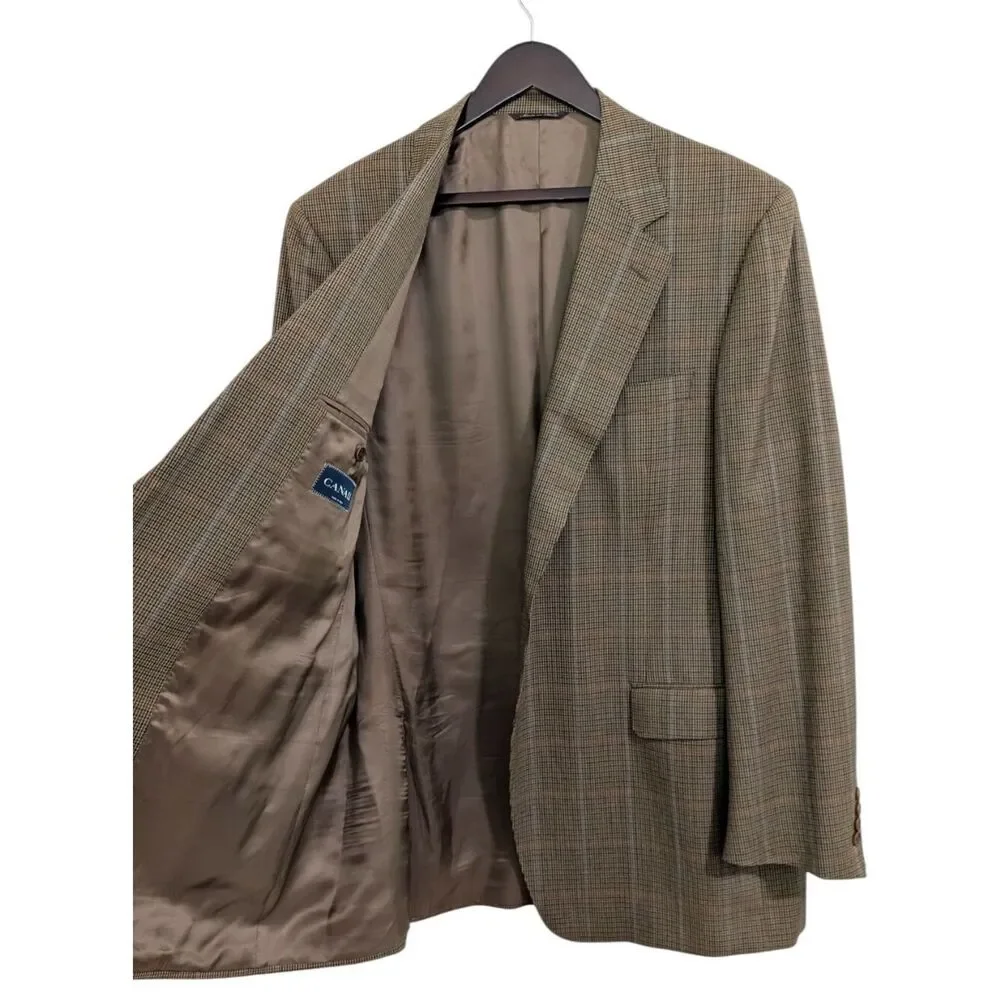 Canali Italy Pure Wool Plaid Sport Coat Blazer - Brown/Blue Super 120s US 46L